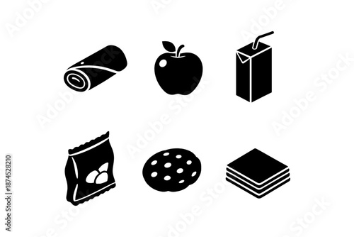 Silhouette icons of snacks and beverages in minimalist style