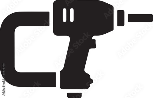 Wheel lug wrench or impact wrench icon in silhouette white background.