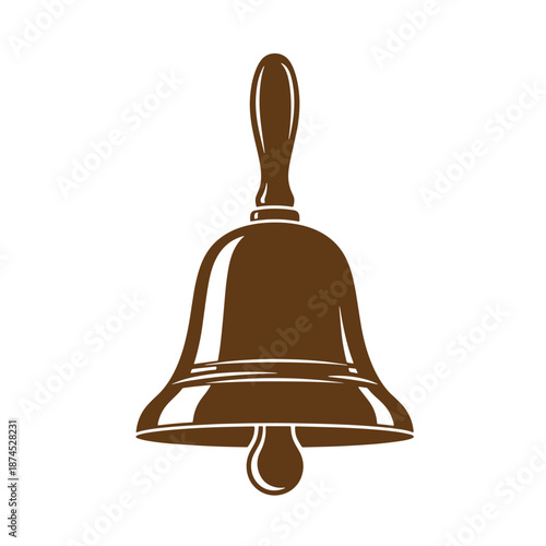 Brown metal bell with handle on white background