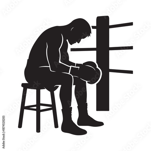 Boxer Silhouette Resting on Stool in Ring Corner After Training