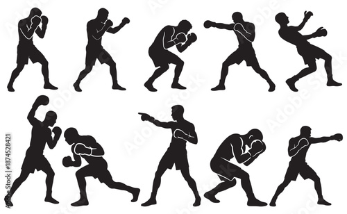 Male Boxing Silhouette Set with Multiple Action Fighter Poses