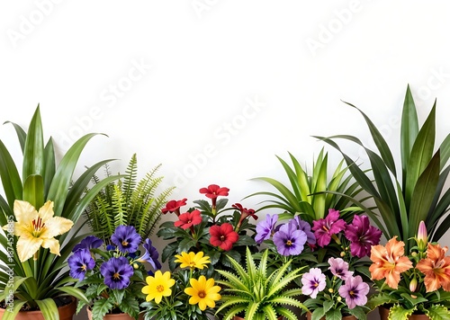 Multicolor plants and foliage arrangement indoors creating a tranquil and spacious garden oasis.