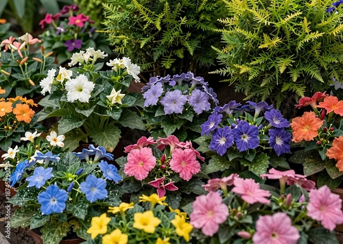 Multicolored flowerbed nurture horticulture foliage with fresh flowers nature cultivation planting cultivation environment