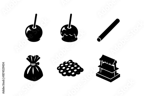 Silhouette icons of traditional festival sweets and market stand