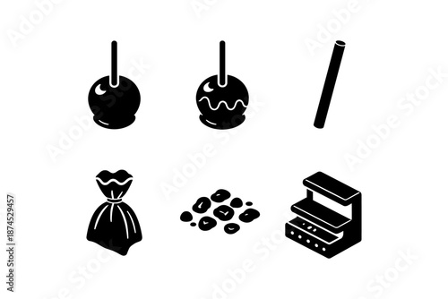 Black candy sweets collection with sticks and sugary treats