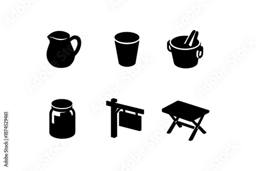 Silhouette icons of kitchenware and furniture - minimalist style
