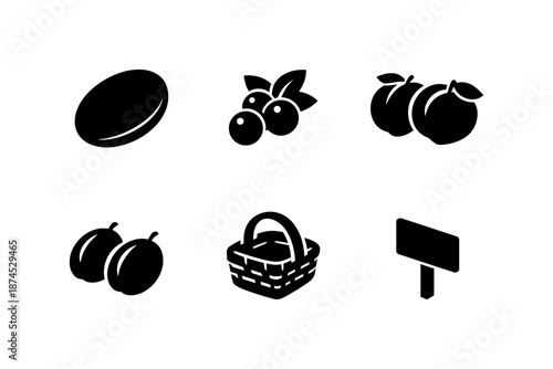 Fruit silhouettes and picnic elements set on white background