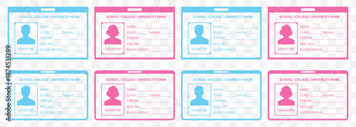 ID Card icon set. ID Card icon collection. Driver's license Identification card icon symbol. ID Badge Symbol. Identity sign. Vector illustration On Transparent Background. EPS 10.
