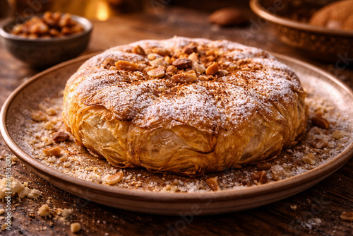 Pastilla marocaine saupoudrée de sucre glace et de cannelle