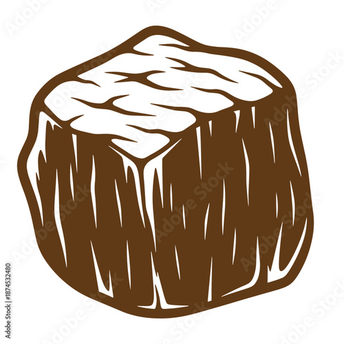 brown tree stump cut with flat top isolated on white background