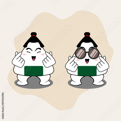 Charming cartoon-style onigiri character. Vector illustrration.  EPS 10.