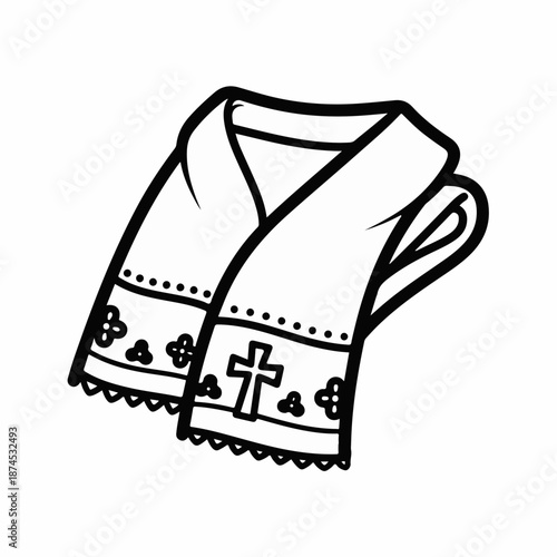 White baptismal stole with cross design against a plain background