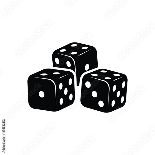 Three black dice game object silhouette vector illustration