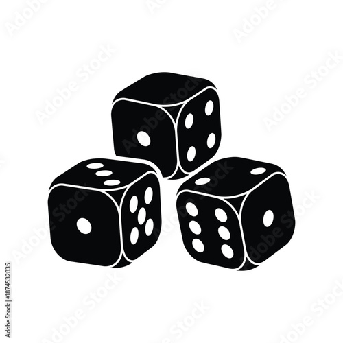 Three simple dice game object silhouette icon vector illustration