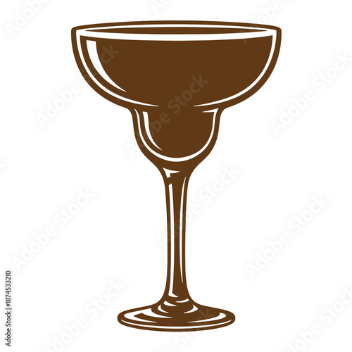 Illustration of a brown margarita cocktail glass with a long stem on a white background