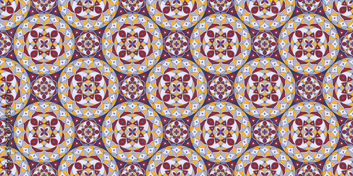 Seamless pattern with traditional Indian floral ornament for fabric swatch or wrapping paper. Vector abstract kaleidoscopic background
