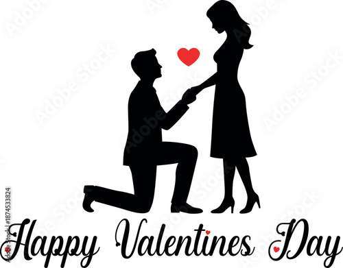 A romantic proposal silhouette with a heart celebrating Valentine's Day