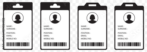 Identity Card Personal Identification Vector. id card icon set, employee badge identification, business identity design, profile document vector illustration on transparent background. EPS 10.