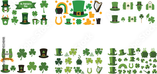 St Patricks Day Green Clovers Hats Pipes and Flags Collection shamrocks
