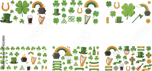 St Patrick's Day with shamrocks rainbows leprechaun hats and gold coins