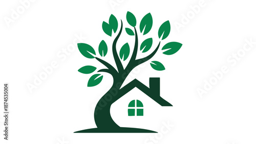 Green house and tree logo design concept for real estate and eco-friendly home