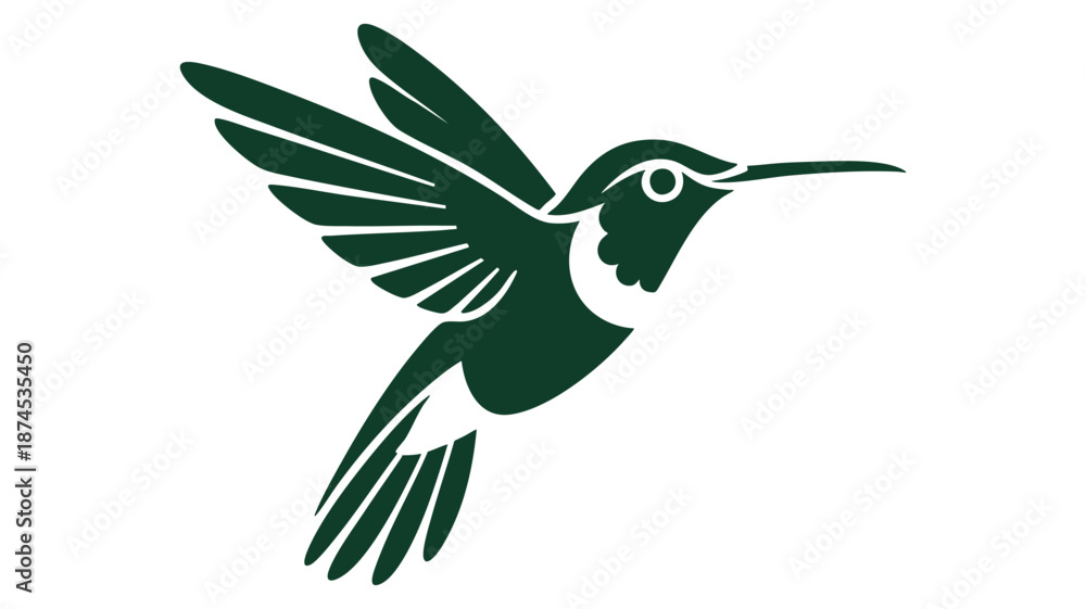Obraz premium Dark green hummingbird silhouette in flight, a simple graphic vector illustration