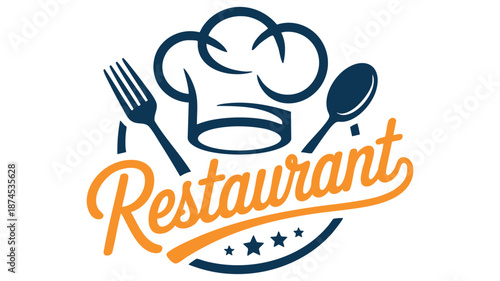Restaurant logo design featuring chef hat, fork, and spoon with typography