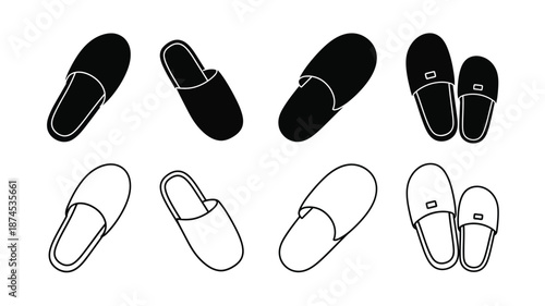 Black and white illustration of four different slipper designs