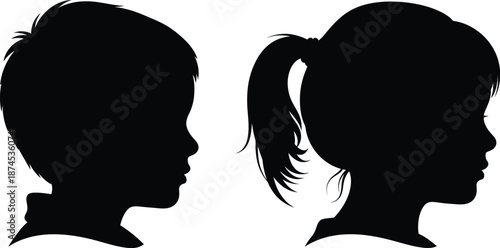 Two children s head profiles in black and white a striking silhouette