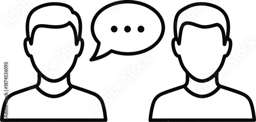 Two people in conversation with a speech bubble simple line art silhouette