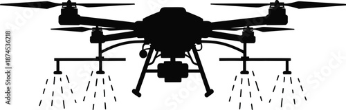 A black drone with landing gear shown in a striking silhouette
