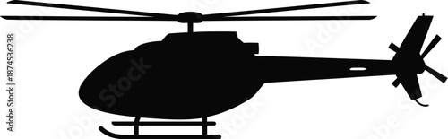 A black helicopter design in a flat simple style silhouette
