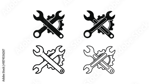 A collection of crossed wrenches in varying styles and outlines