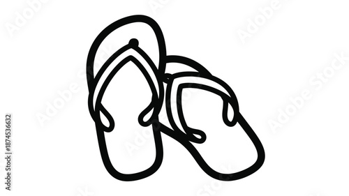 Simple black and white drawing of a pair of flip flops or sandals