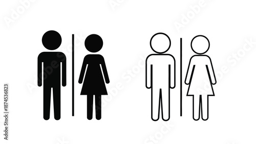 Simple restroom signs depicting male and female figures in black and white