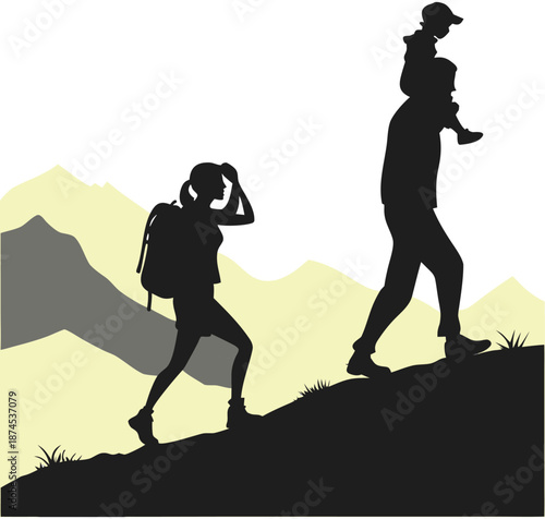 Silhouette hikers on mountain trail