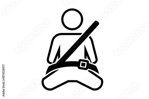 Black line icon of a person sitting with a seatbelt