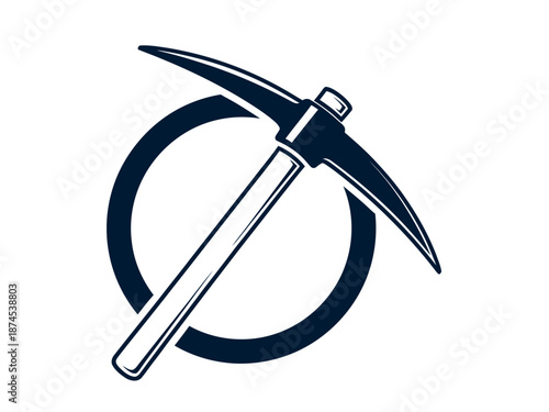 Black pickaxe icon with circle symbol