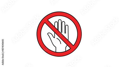 Prohibition sign showing a hand outline with a red circle and slash indicating do not touch or no entry allowed for safety.