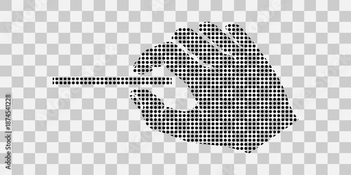 Black silhouette of person holding gun made of dots on transparent background