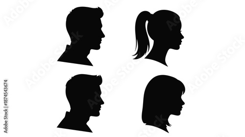 Silhouettes of a man and woman side profiles simple black and white design