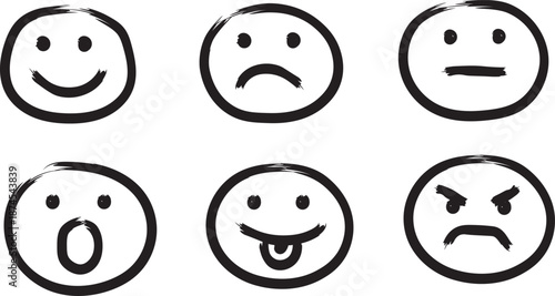 Doodle Style Facial Expression Icons Hand Painted Emoji Vector