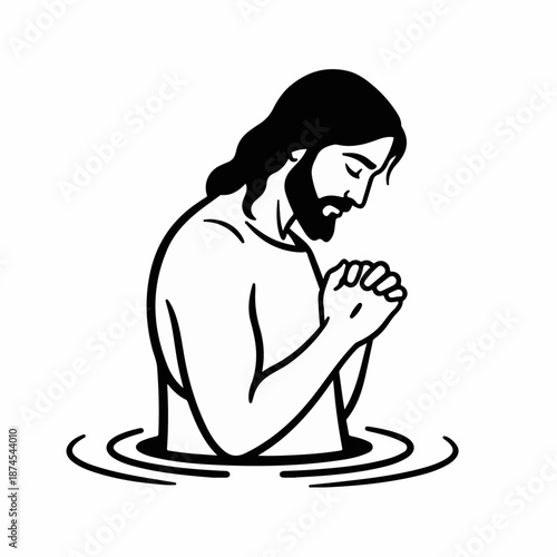 Praying figure in water symbolizes baptism and spirituality