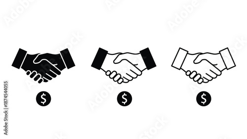 Three different styles of handshakes with a dollar sign below each