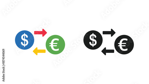 Currency exchange illustration showing us dollar and euro conversion arrows