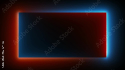 rectangle frame icon animation glowing neon red and blue color bordar frame on black background display box shape retro screen photo frame rotation seamless footage line movement