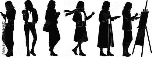 Black silhouette icons showing human transformation from digital distraction to creative painting journey with phone, notebook, palette, and canvas.