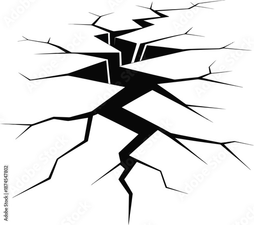 Deep Ground Crack Illustration for Earthquake Disaster Concept