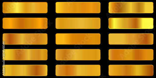 Set of golden metallic gradient template design decoration on black background .texture gold gradient