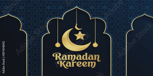 ramadan, kareem, mubarak, islamic, muslim, eid, background, banner, crescent, moon, star, golden, blue, arch, pattern, geometric, arabesque, ornament, decoration, celebration, festival, holy month, pr